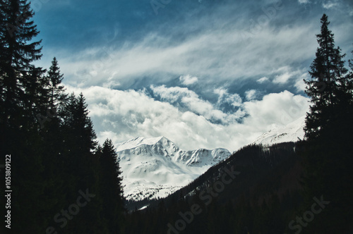 Snow-covered mountain peaks in the Tatra Mountains in Poland