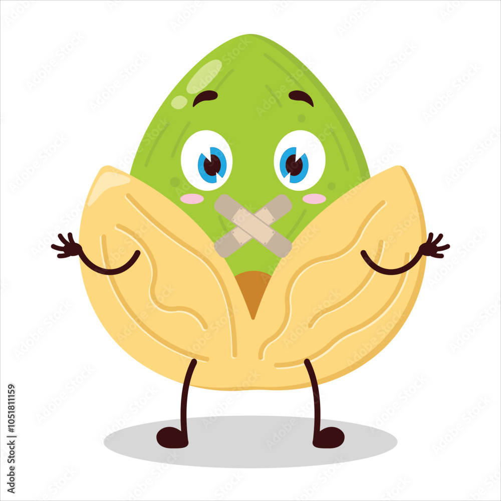 Naklejka premium cute shut up expression of pistachio mouth closed with plaster cartoon character