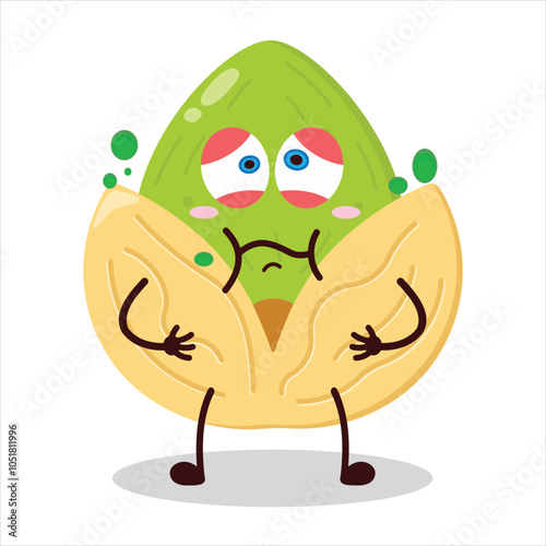 cute sick expression of pistachio character