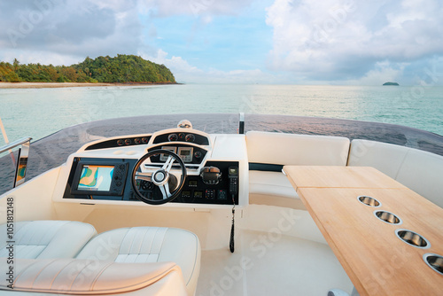 Luxury traveling. Interior of modern motor yacht. photo