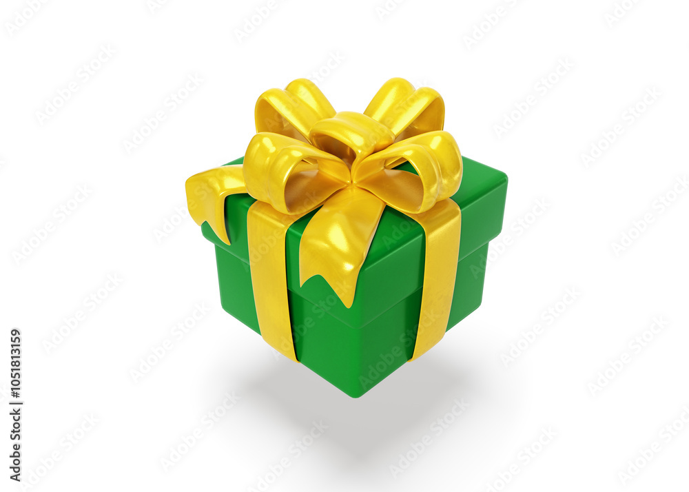 Fototapeta premium 3d gift box closed with yellow pastel ribbon bow isolated on a white background. 3d render flying modern holiday surprise box
