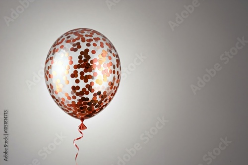 
Ein transparenter Ballon mit buntem Konfetti vor einem hellgrauen Hintergrund und viel Platz für Text – ideal für minimalistische Grußkarten. Generative KI. photo