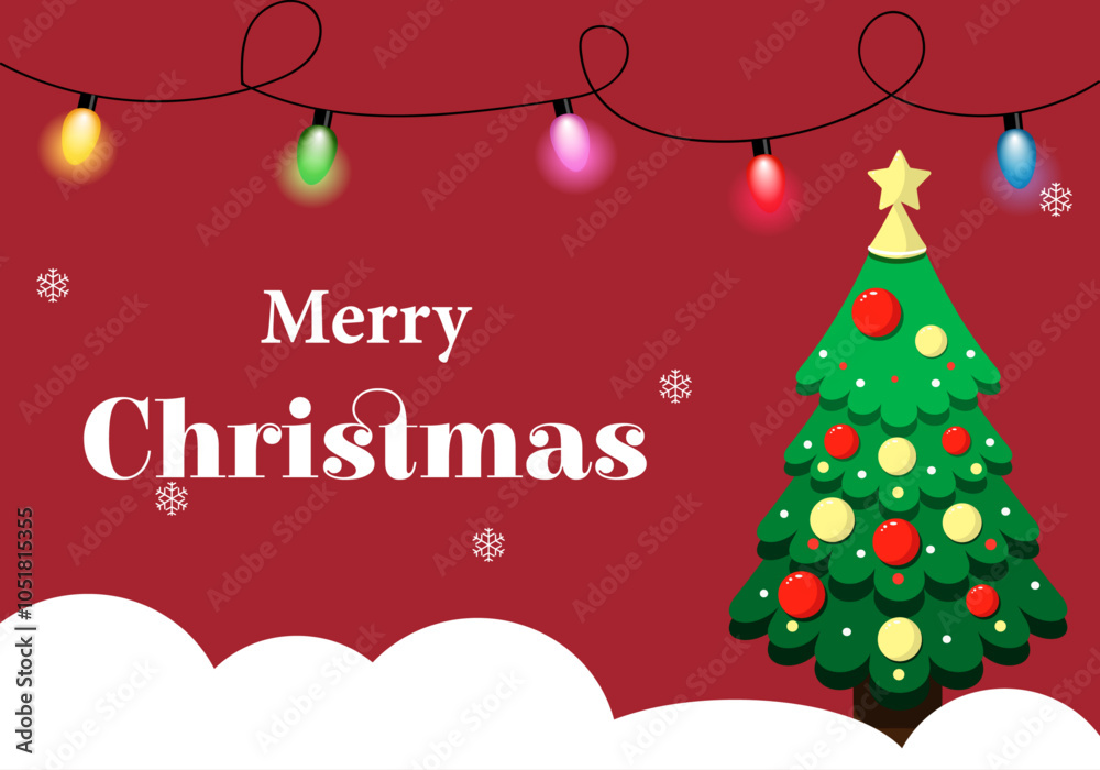 Christmas card with christmas tree, lights and snow Christmas card with christmas tree, lights and snow