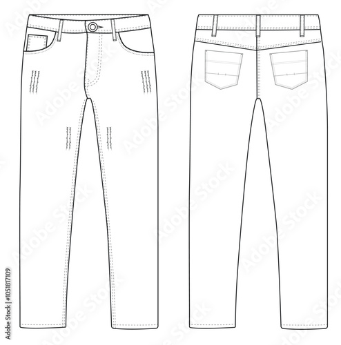 Men's Denim granding Jeans Pant vector fashion flat sketch Fashion pant jeans Illustration template.