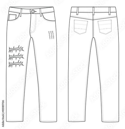 Men's Denim granding Jeans Pant vector fashion flat sketch Fashion pant jeans Illustration template.