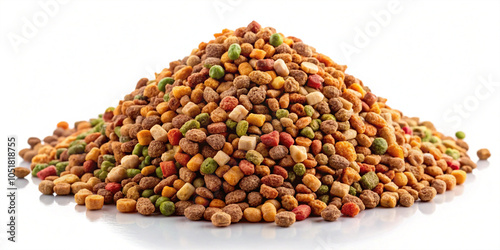 Granules of pet food grains isolated on a transparent background, displaying texture and natural colors. photo