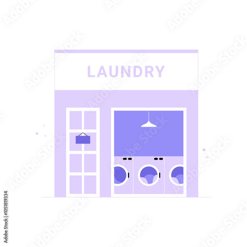 Laundry Storefront With Washing Machines In Flat Vector Illustration Symbolizing Laundry Services, Cleaning Business, And Self Service, Isolated On White Background