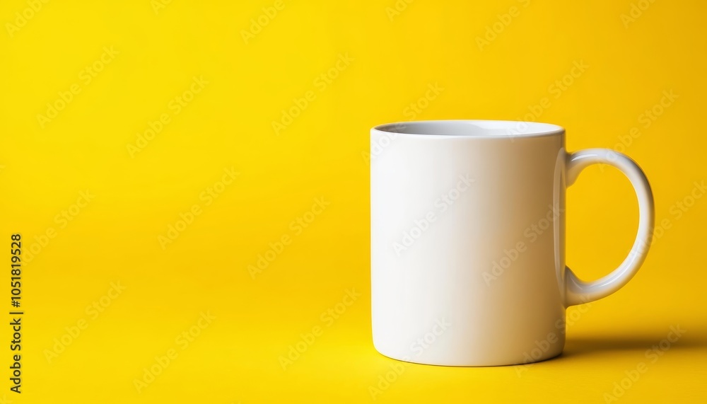 Obraz premium empty white mug on yellow background copyspace blank space