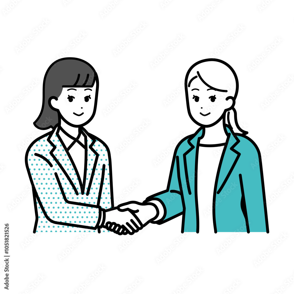 Illustration of a woman shaking hands with a business person. Illustration of a woman shaking hands with a business person.
