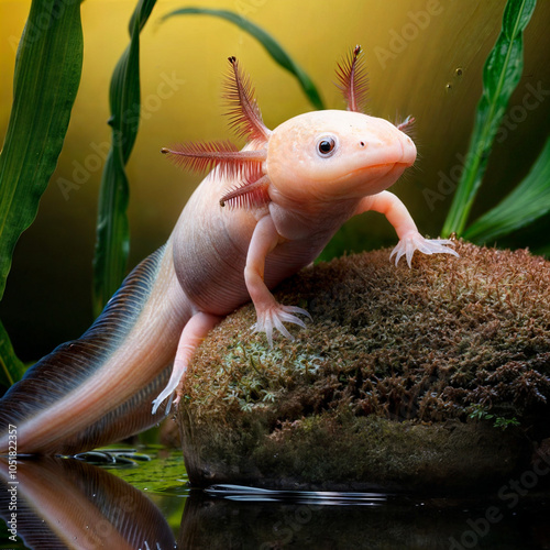 niedliches rosa Axolotl in einem Aquarium	 photo