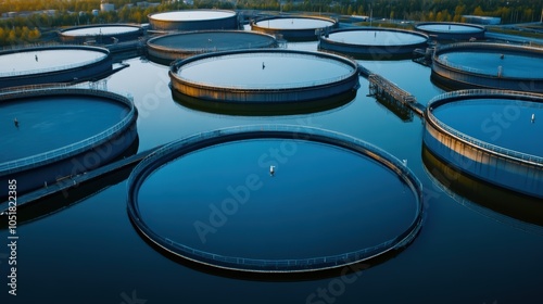 Aerial view of oil terminal industrial facility with storage tanks photo