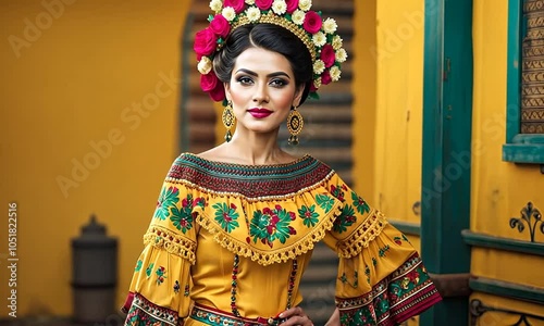 Mexican woman in traditional Mexican clothing.