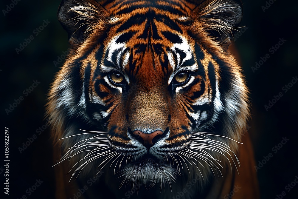 Fototapeta premium Close-up of a majestic tiger with intense gaze.