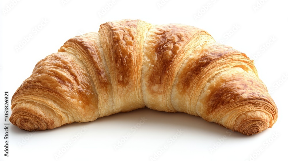 Freshly Baked Golden Brown Croissant Isolated on White Background