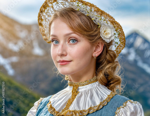 Alpen-Schönheit des 19. Jahrhunderts – portrait einer Dame in traditioneller Eleganz photo