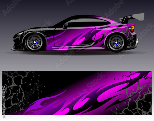 Car wrap design vector. Graphic abstract stripe racing background designs for vehicle, rally, race, adventure and car racing livery