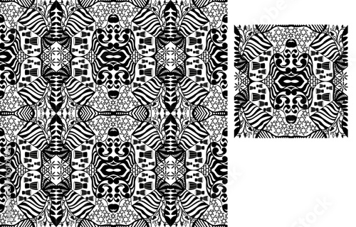Serengeti Tangle, Black and White, Seamless Vector Repeating Pattern Tile Design