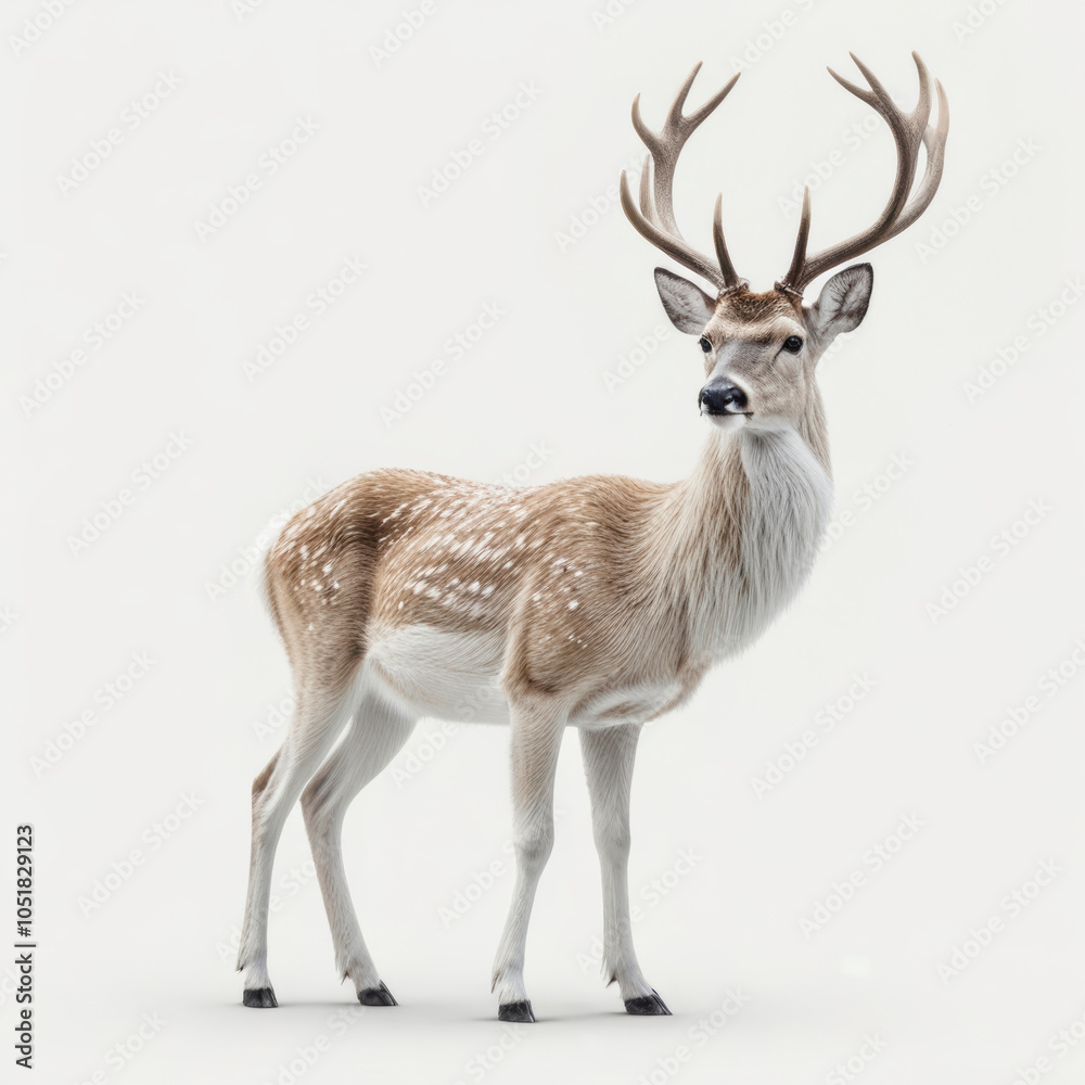 A 3D rendered illustration of a fallow deer, isolated against a white background, showcasing its distinctive features and elegant posture. A 3D rendered illustration of a fallow deer, isolated against a white background, showcasing its distinctive features and elegant posture.