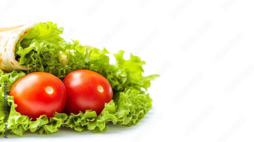 Fresh Lettuce Wrap with Tomatoes Close Up Fresh Lettuce Wrap with Tomatoes Close Up