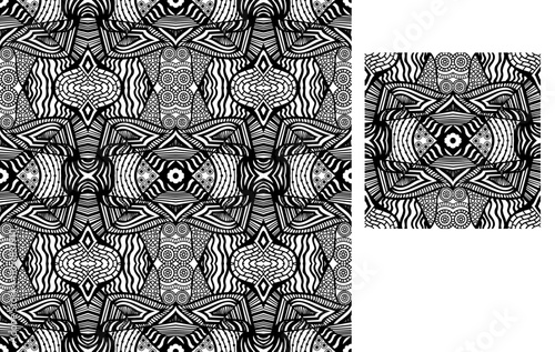 Inner Flower Tangle, black and white, Vector Seamless Repeating Pattern Tile Design 