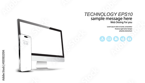 smartphone, computer, display isolated mockup white background