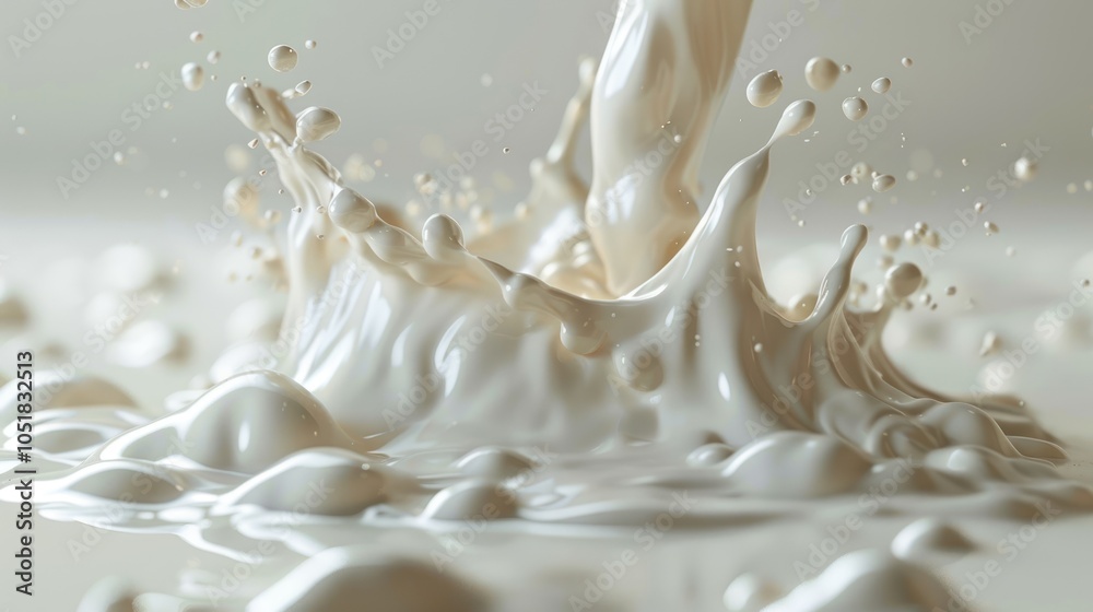 A dynamic splash of milk creates a visually appealing scene with droplets and waves, capturing the essence of freshness and fluidity.
