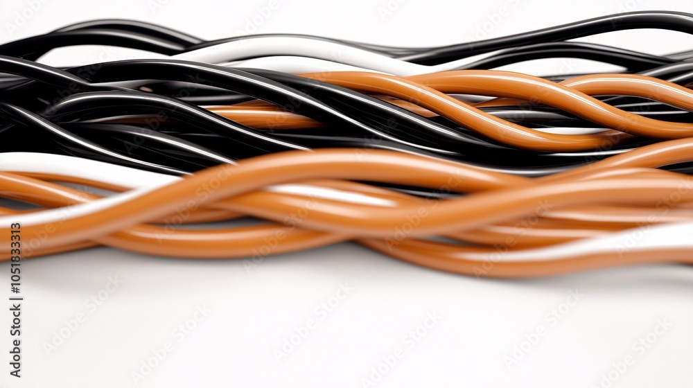 high-fidelity audio cables from Chord Company and QED. Arrange the cables in a visually appealing manner, showcasing their connectors, textures, and details prominently. high-fidelity audio cables from Chord Company and QED. Arrange the cables in a visually appealing manner, showcasing their connectors, textures, and details prominently.