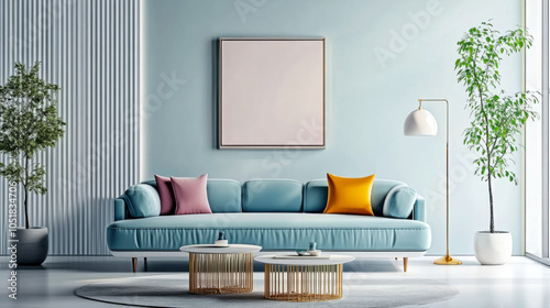 Wallpaper Mural scandinavian interior design of modern living room with blue sofa Torontodigital.ca