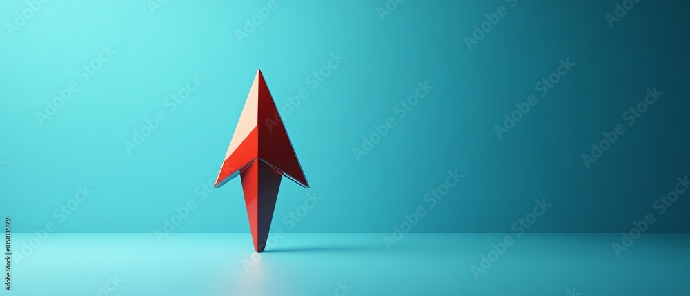 Dynamic composition featuring a shiny red arrow pointing upward, isolated on a light blue background, emphasizing themes of achievement and success Dynamic composition featuring a shiny red arrow pointing upward, isolated on a light blue background, emphasizing themes of achievement and success