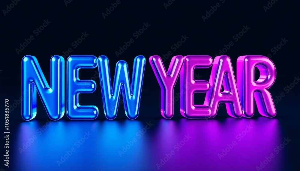 3D letters NEW YEAR with fluid glass effect, vibrant gradient colors of blue, purple, and pink, glossy and smooth texture, on black background, Happy New Year 2025 banner 3D letters NEW YEAR with fluid glass effect, vibrant gradient colors of blue, purple, and pink, glossy and smooth texture, on black background, Happy New Year 2025 banner