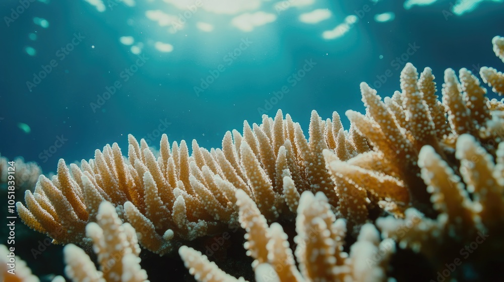 Fototapeta premium Close-up shot of coral reefs in high definition, capturing the vivid colors and intricate details of marine ecosystems