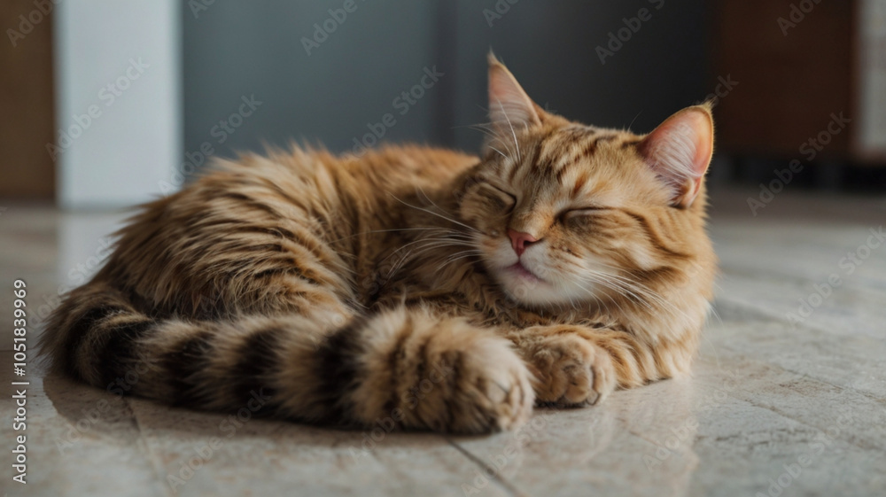 Sleepy smiling cat laying on the floor Sleepy smiling cat laying on the floor