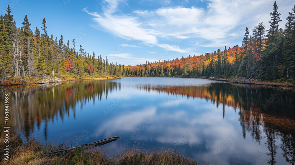 Fototapeta premium 静かな湖の紅葉の反映