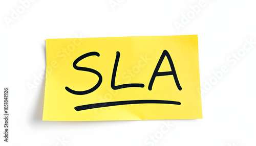 There is sticky note with the word SLA. It is an abbreviation for Service Level Agreement as eye-catching image isolated with white highlights, png photo