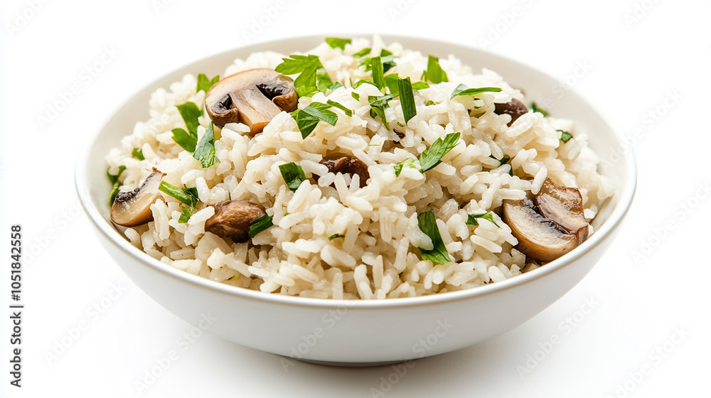 Rice with beans and mushrooms healthy food isolated on white background Rice with beans and mushrooms healthy food isolated on white background