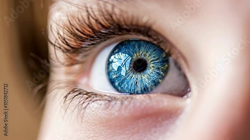 The insightful look, close-up of blinking a blue-eye boy macro footage