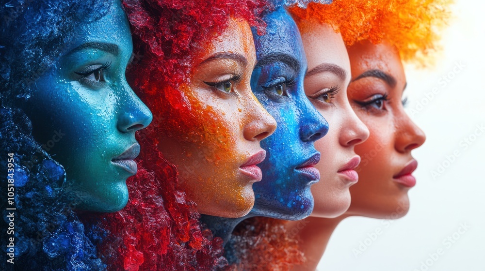Obraz premium Colorful profile portraits of women with artistic hairstyles.