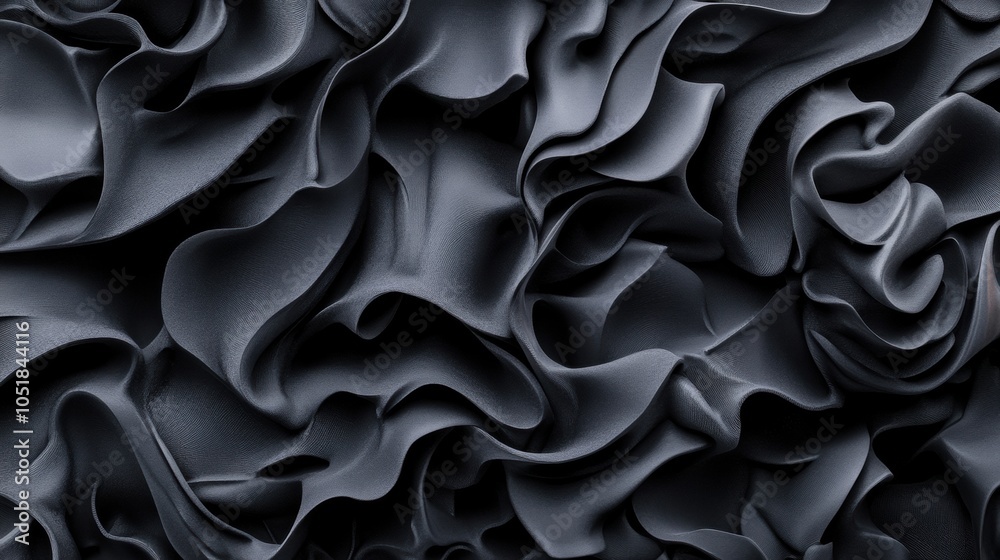 Obraz premium Abstract black fabric waves create a mesmerizing, fluid texture, AI