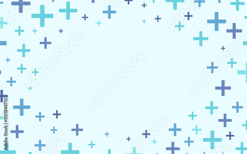 Medical background, frame with blue cross. Pharmacy design. Vector abstract banner