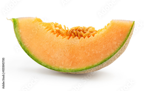 Cantaloupe melon slice isolated on white background. File contains clipping path.