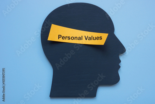 Model head with personal values words. Self-awareness and inner principles. photo