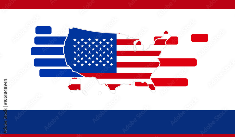 Obraz premium map of the USA, creative abstract background of the flag of the United States of America, stars and stripes, flat-style, blue and red
