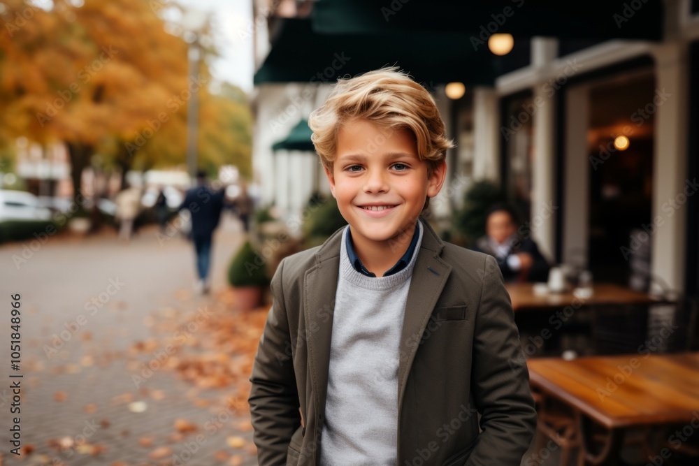 Outdoor portrait of a cute little boy in a stylish jacket. Outdoor portrait of a cute little boy in a stylish jacket.