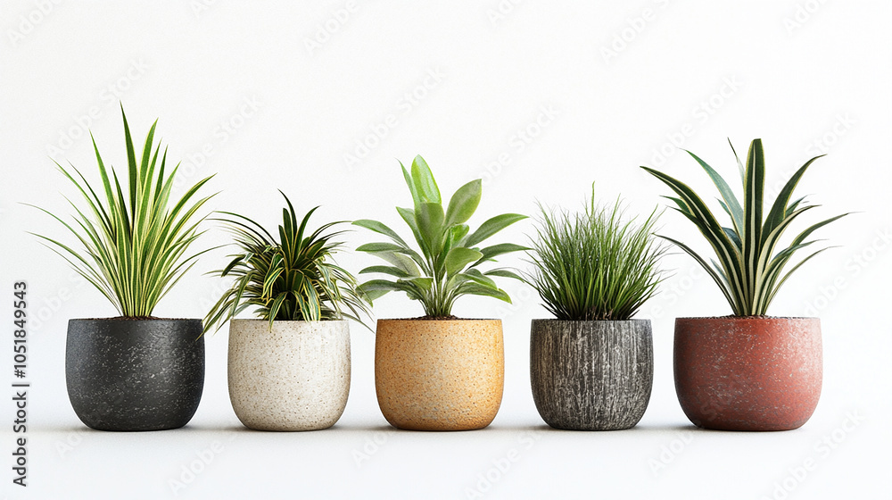 Spider plant in a pot collection isolated on white background Spider plant in a pot collection isolated on white background