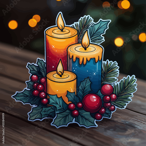 Festive Die-Cut Candle Arrangement Vinyl Sticker Design photo