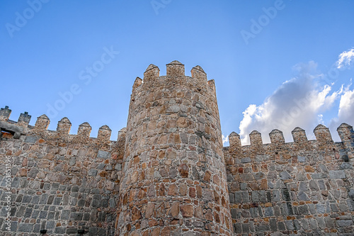 Fortified tower that is part of the medieval surrounding wall, Avila, Spain