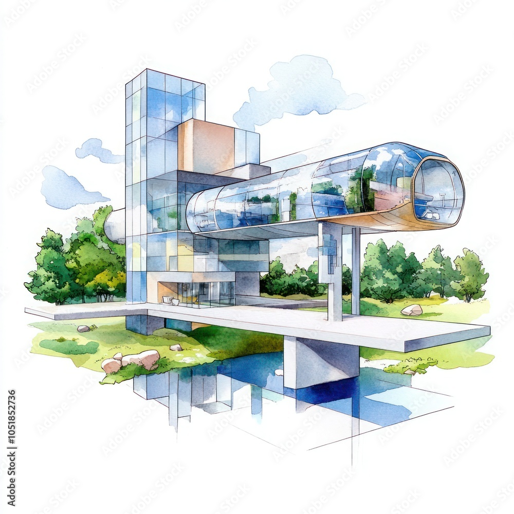 Obraz premium Watercolor Futuristic Eco Architecture