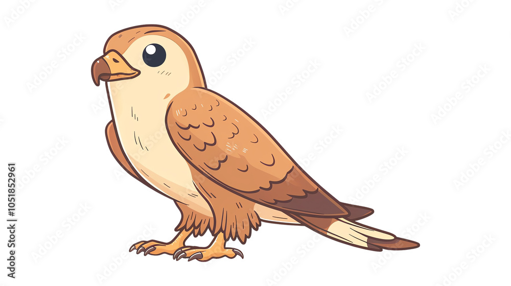 Fototapeta premium Cute cartoon falcon with big eyes, isolated on transparent background.