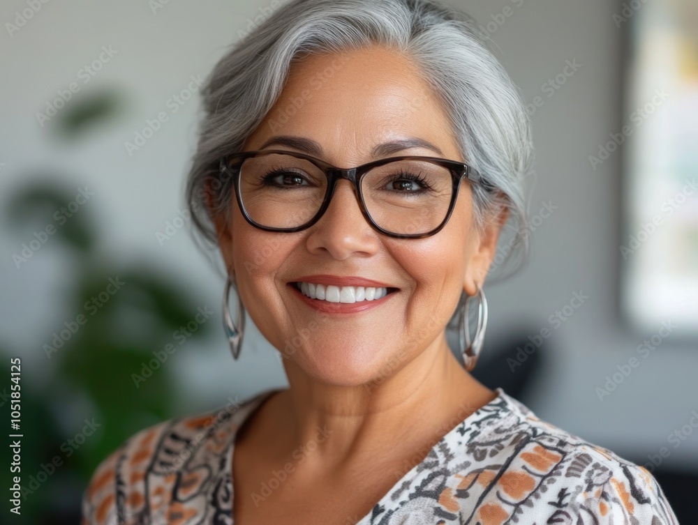 Woman with Elegant Smile, Wearing Glasses Woman with Elegant Smile, Wearing Glasses