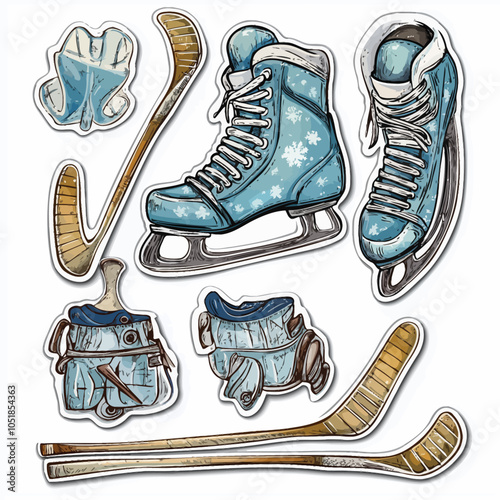 Ice Skates and Hockey Sticks Die Cut Vinyl Sticker Design